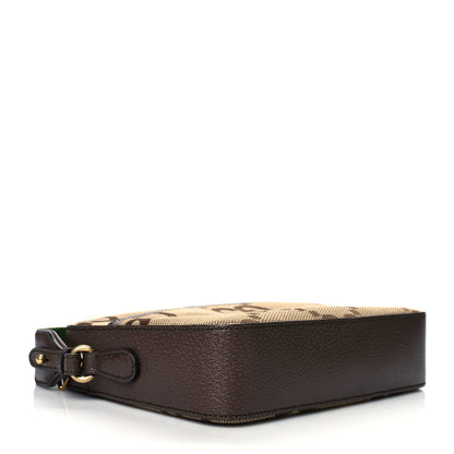Gucci Monogram Jumbo GG Textured Dollar Calfskin Web Messenger Shoulder Bag Camel Ebony New Acero 4 of 11