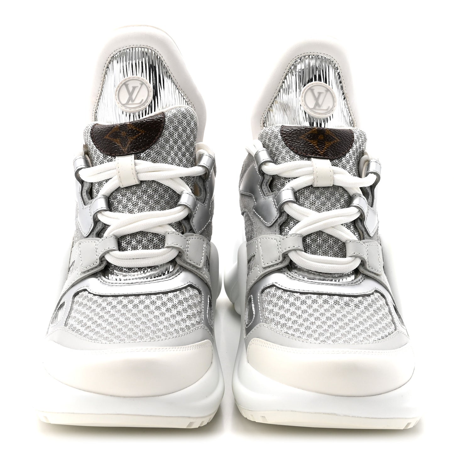 Metallic Calfskin Technical Nylon LV Archlight Sneakers 37 White Silver