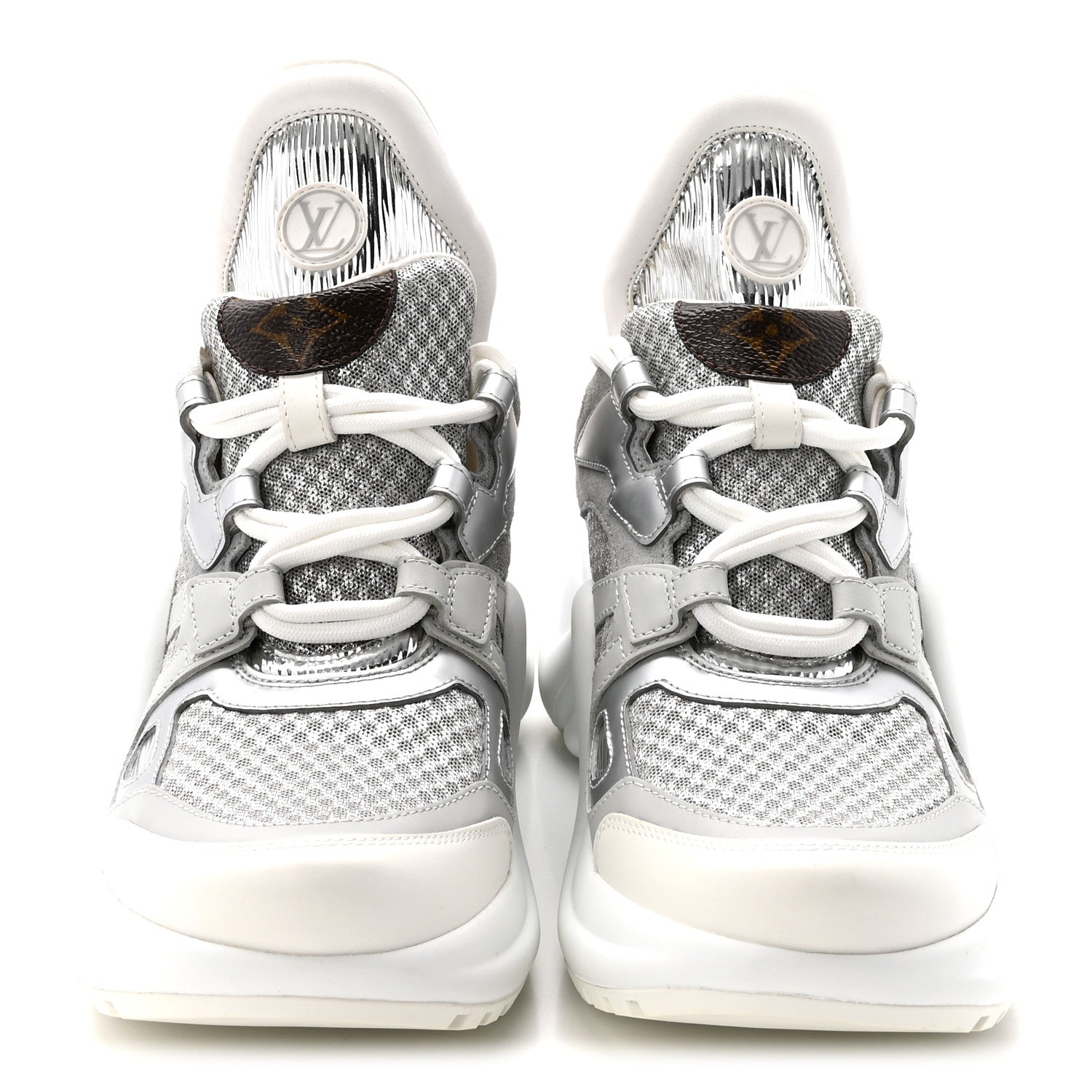 Louis Vuitton Metallic Calfskin Technical Nylon LV Archlight Sneakers 37 White Silver 3 of 9