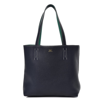 Hermes Taurillon Clemence Double Sens 36 Reversible Tote Vert Vertigo Bleu Nuit 1 of 10