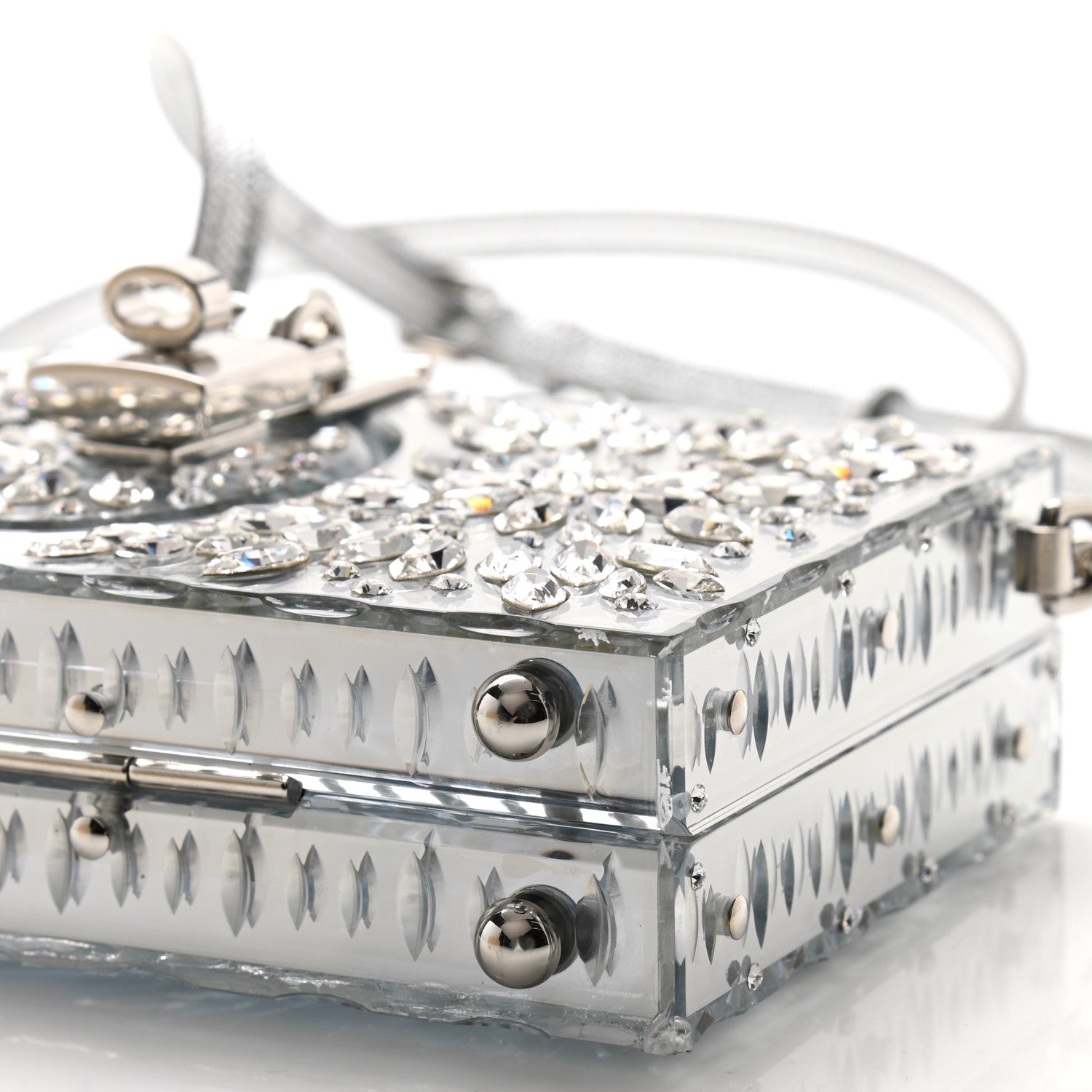 Dolce & Gabbana Crystal Embellished Plexiglass Dolce Box Clutch Silver 10 of 10