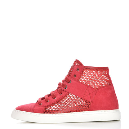 Chanel Mesh Suede High Top Sneakers 38 Red 1 of 8