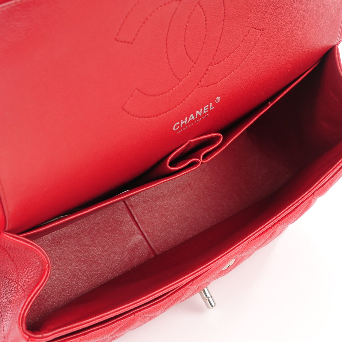 Caviar Quilted Jumbo Double Flap Red