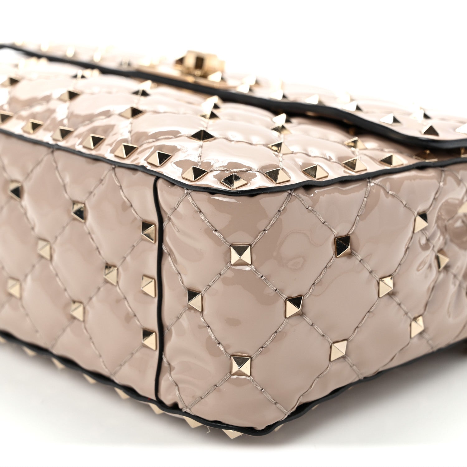 Valentino Garavani Patent Medium Rockstud Spike Shoulder Bag Poudre 9 of 10