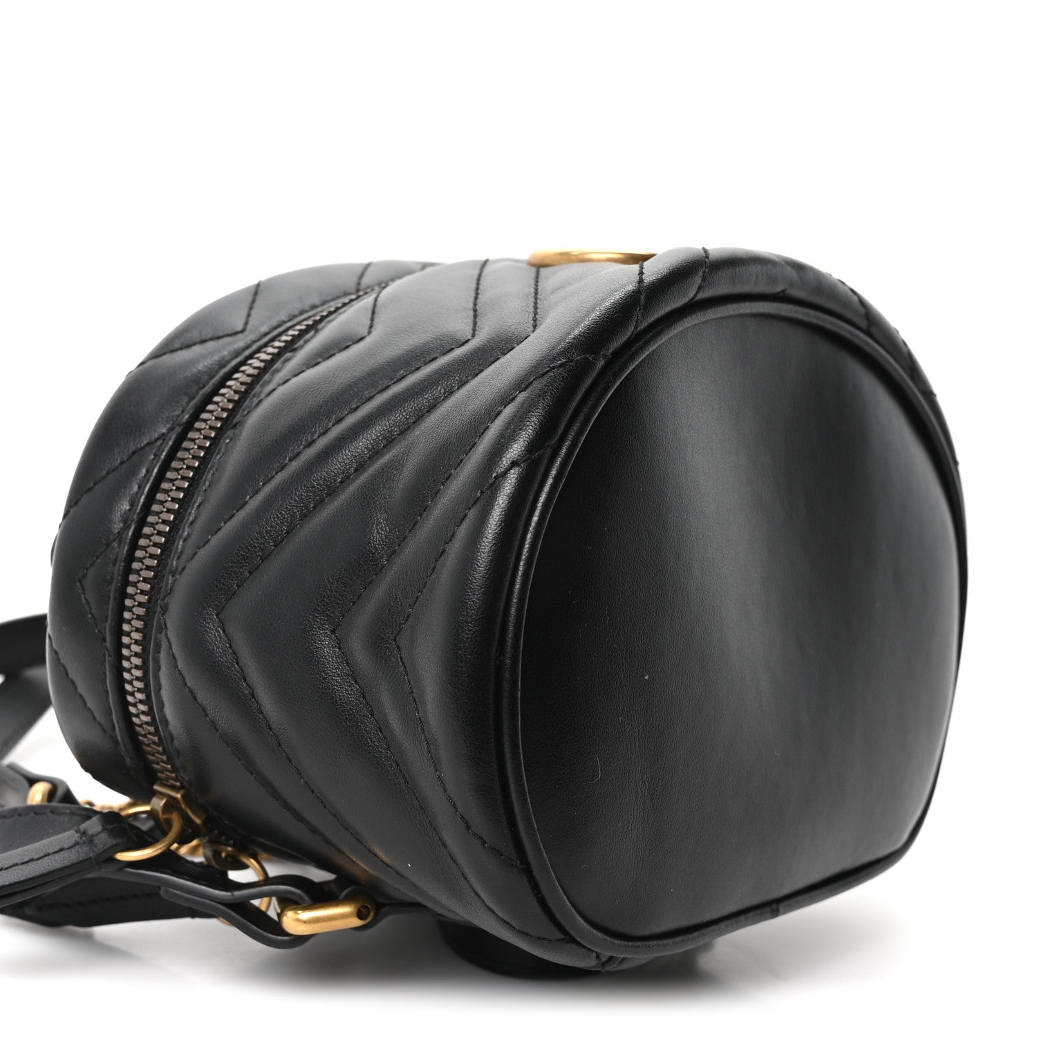 Gucci Calfskin Matelasse Mini GG Marmont Round Backpack Black 8 of 9