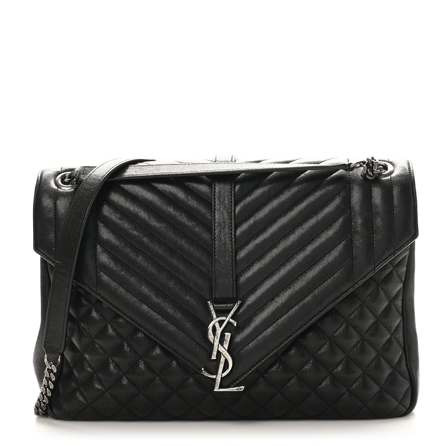 Calfskin Mixed Matelasse Triquilt Large Monogram Satchel Black