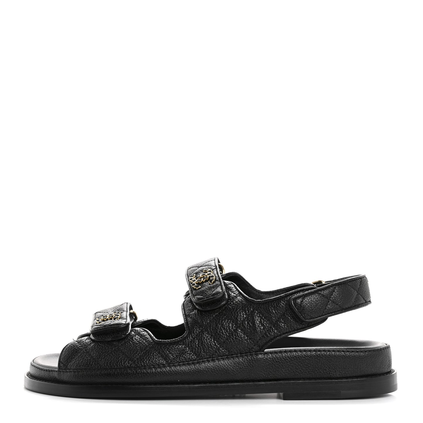 Grained Calfskin Velcro Dad Sandals 38.5 Black