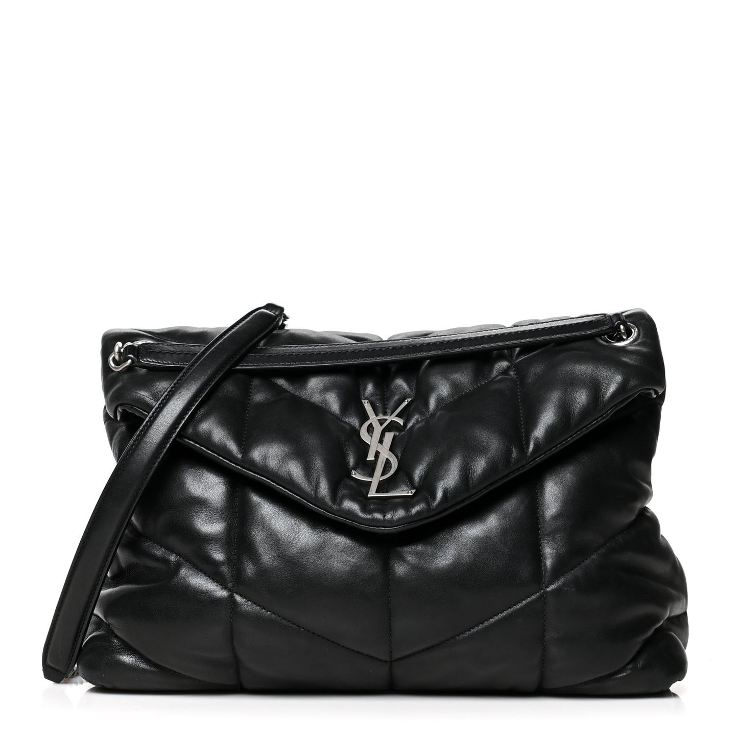 Lambskin Quilted Small Loulou Puffer Monogram Chain Satchel Black