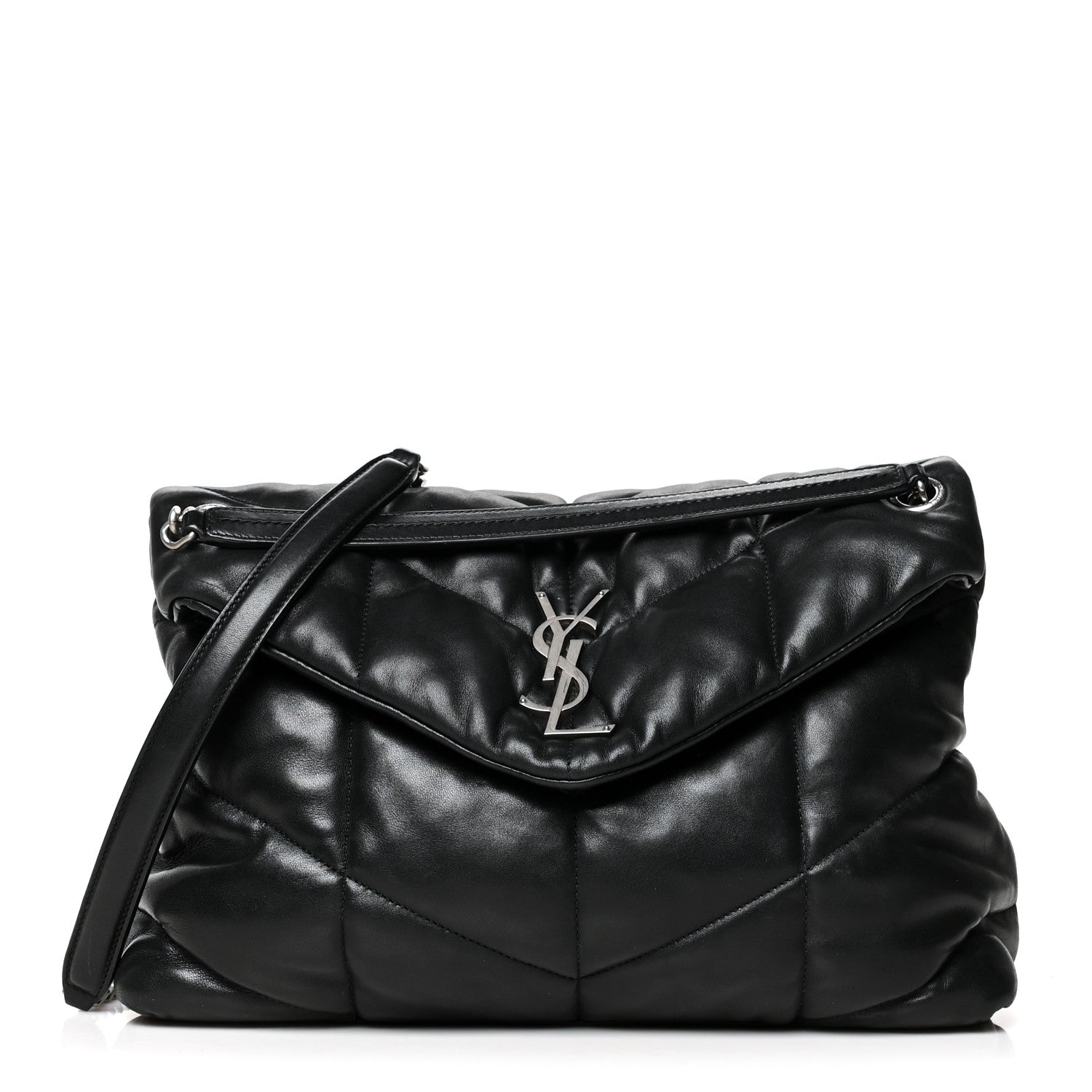 Saint Laurent Lambskin Quilted Small Loulou Puffer Monogram Chain Satchel Black 1 of 11