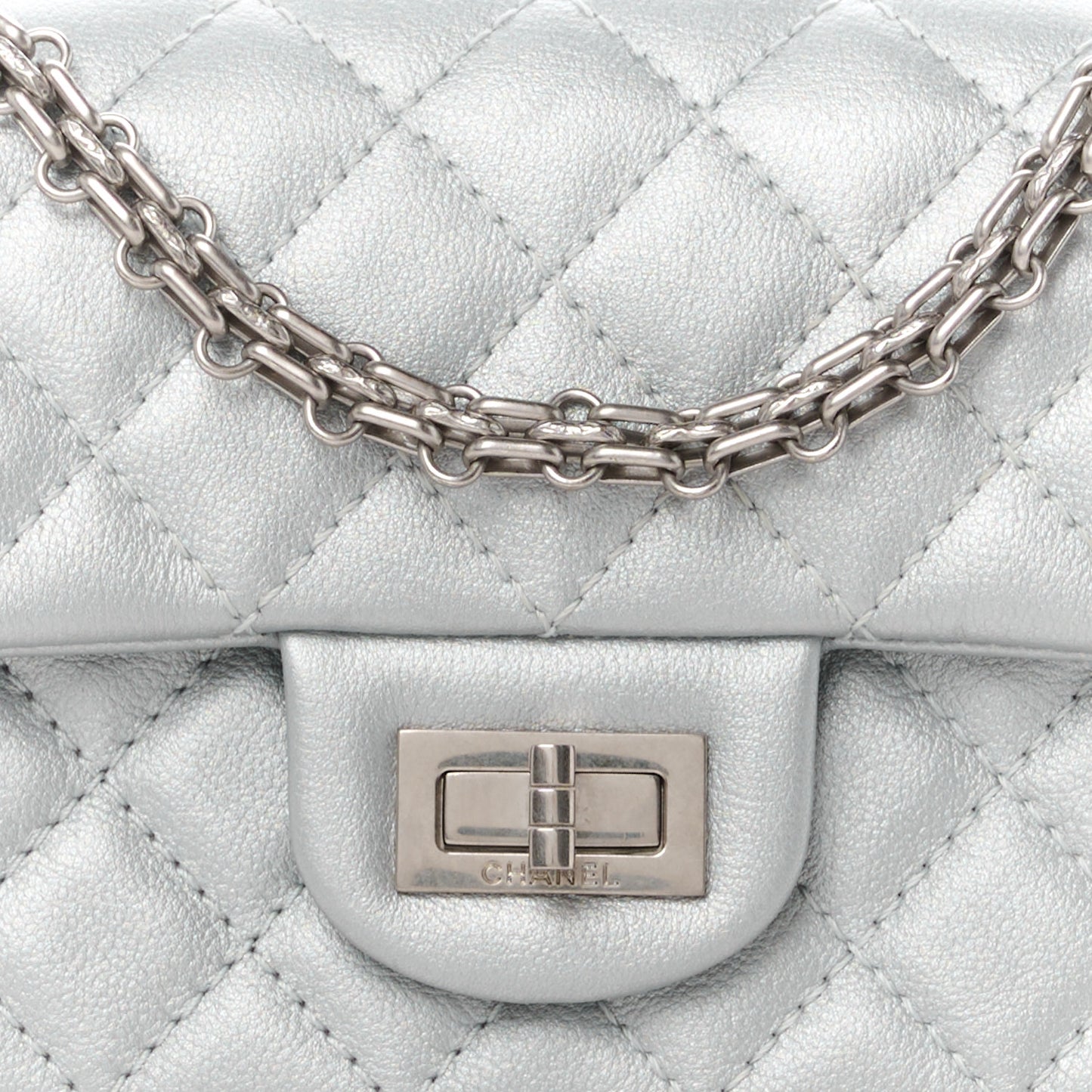 Metallic Grained Calfskin Quilted 2.55 Reissue Mini Flap Silver