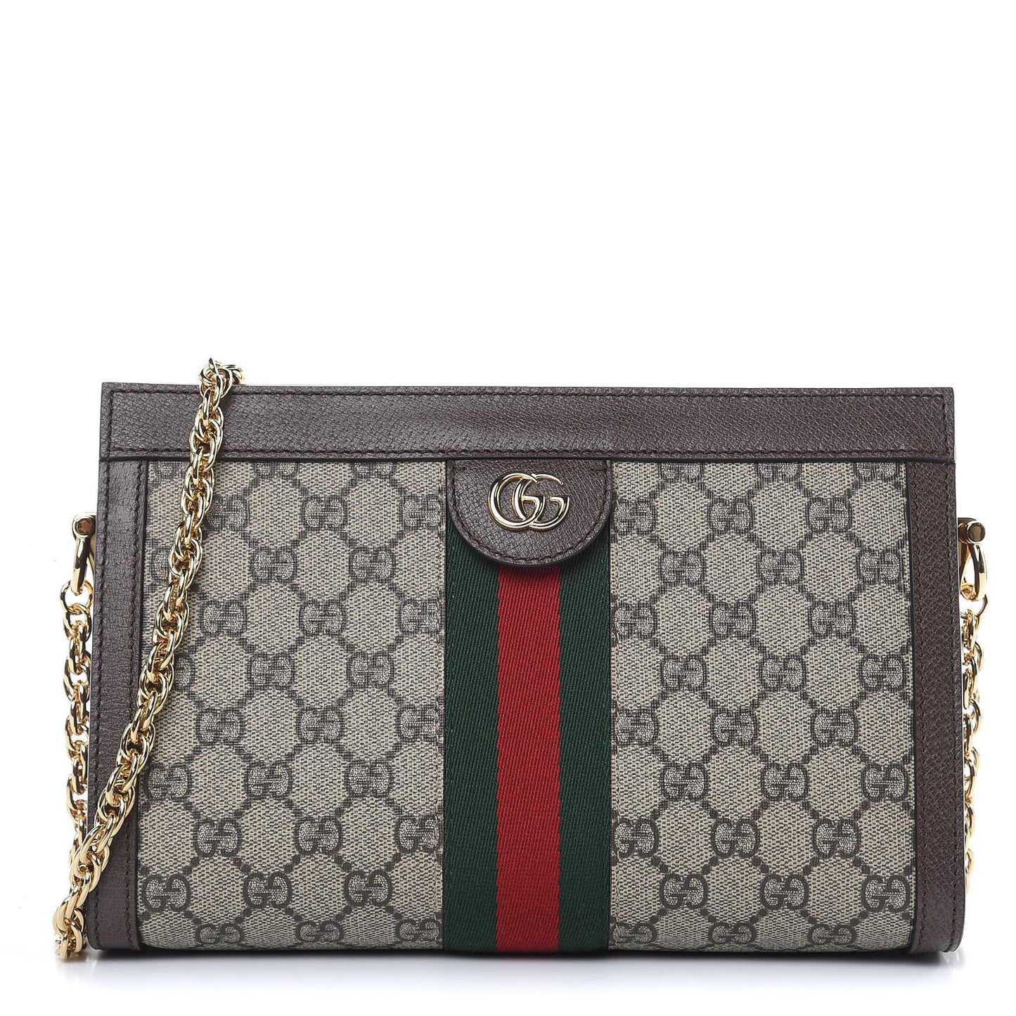 GG Supreme Monogram Web Small Ophidia Chain Shoulder Bag Brown