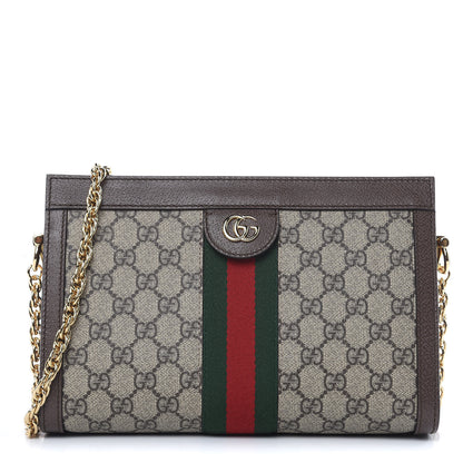 Gucci GG Supreme Monogram Web Small Ophidia Chain Shoulder Bag Brown 1 of 10