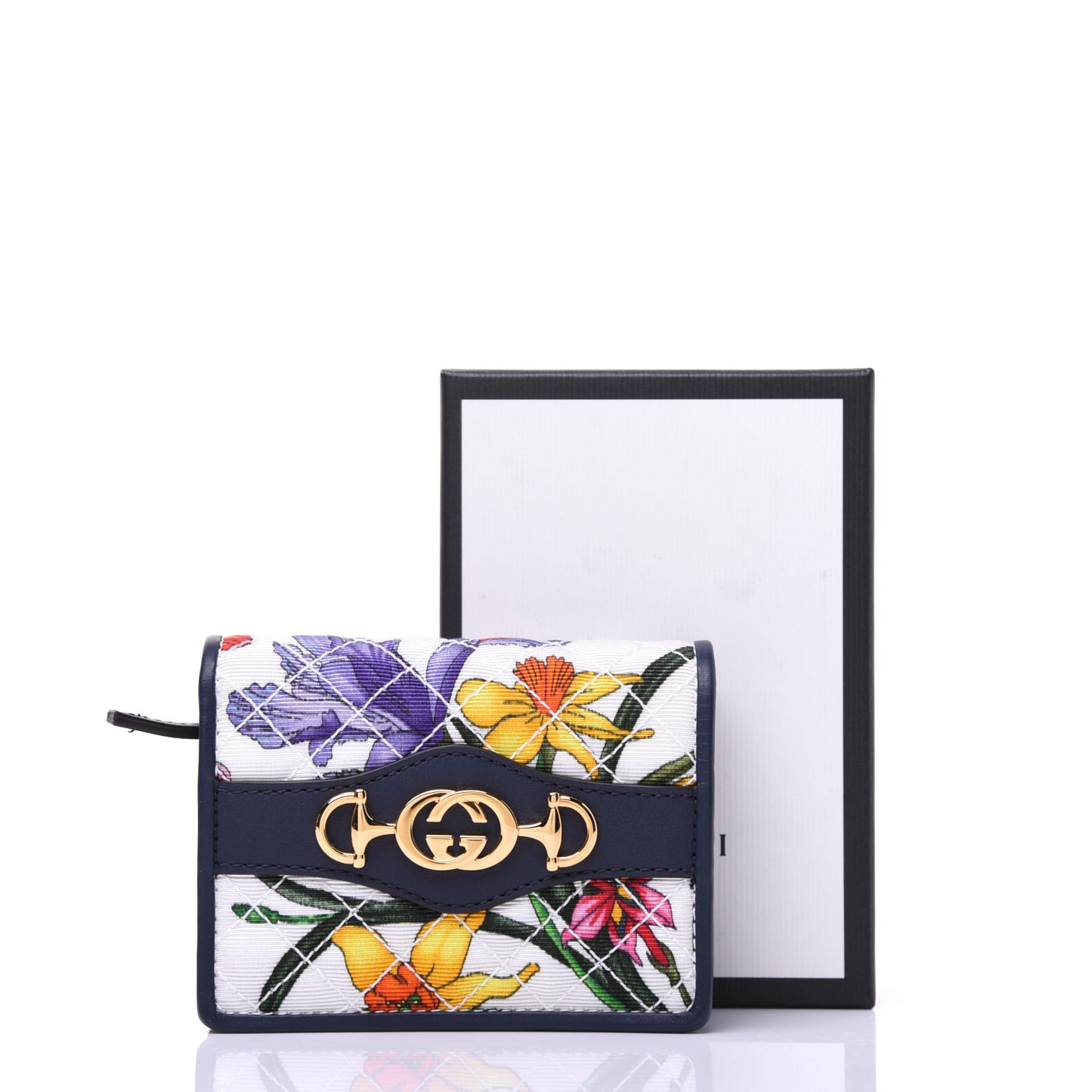 Canvas Flora Floral Trapuntata Zumi Card Case Wallet Great White Multicolor Blue Agata