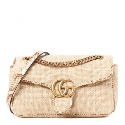 Gucci Raffia Elaphe Matelasse Small GG Marmont Shoulder Bag Natural Cream Brown 1 of 8