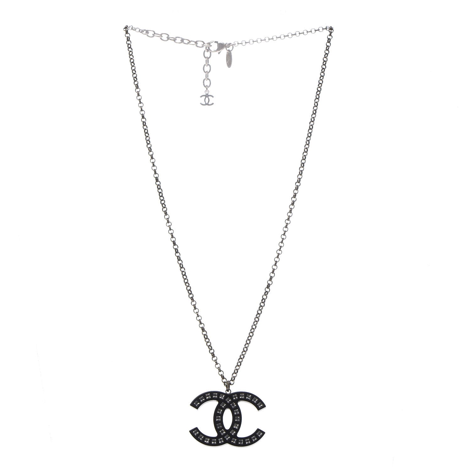 Chanel Resin Baguette Crystal CC Necklace Black 3 of 6
