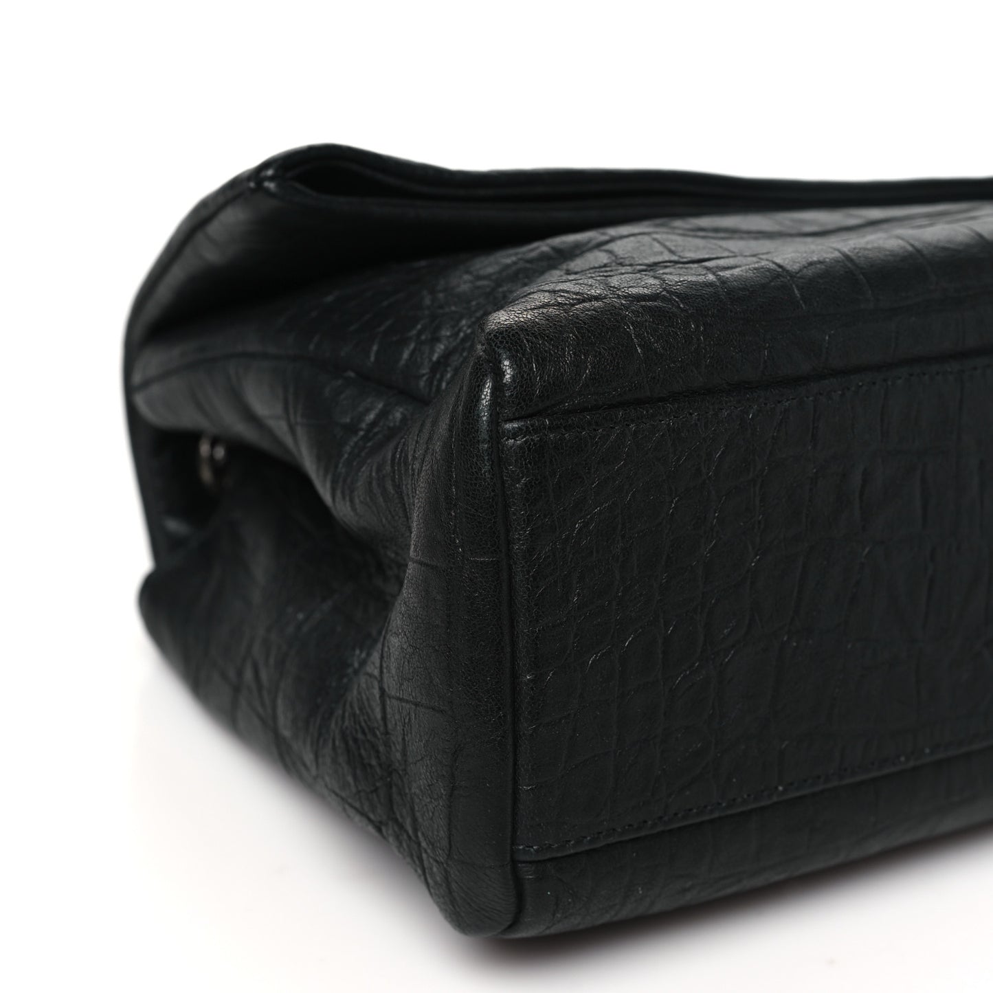 Calfskin Crocodile Embossed Medium West Hollywood Monogram Fold-Over Black