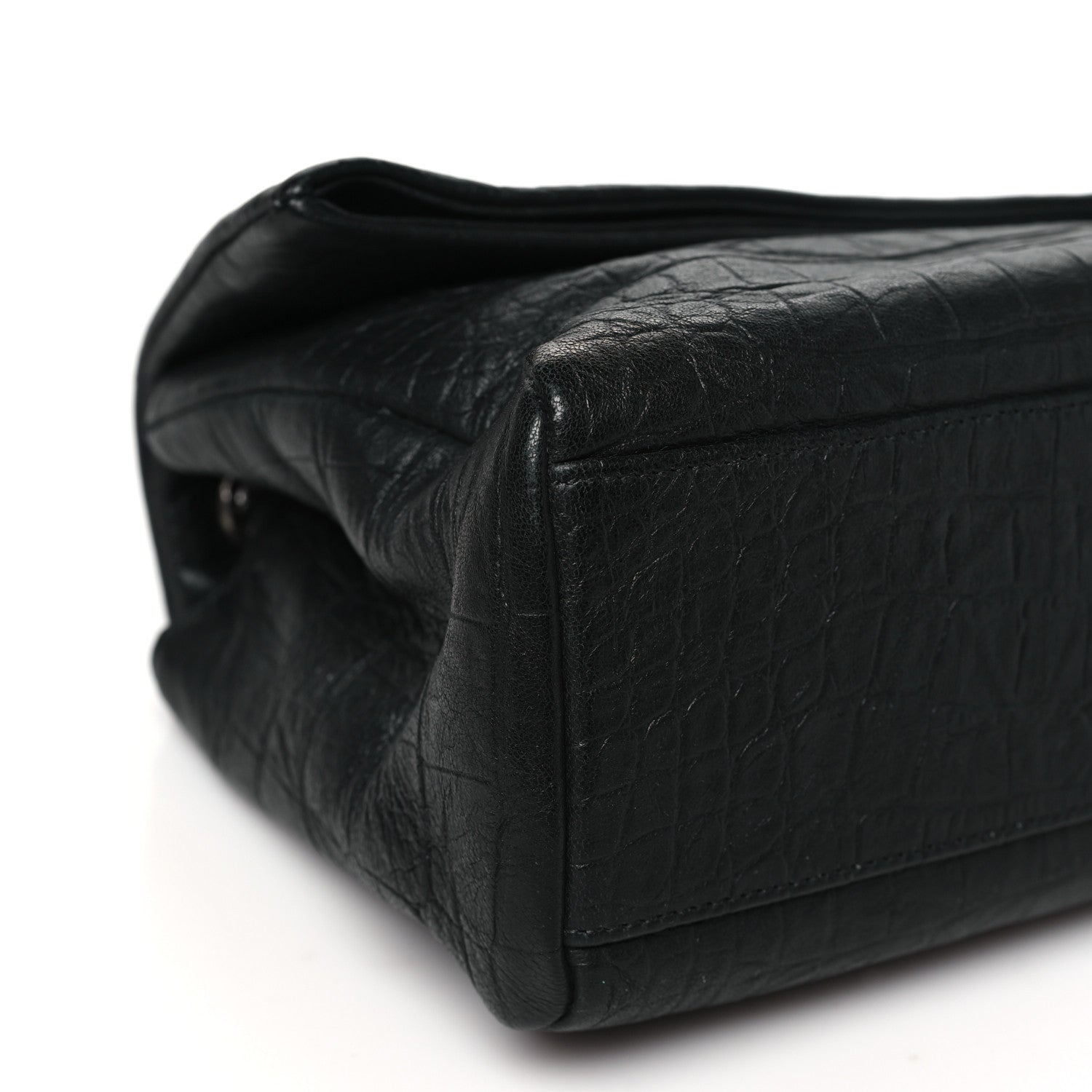 Saint Laurent Calfskin Crocodile Embossed Medium West Hollywood Monogram Fold-Over Black 9 of 10