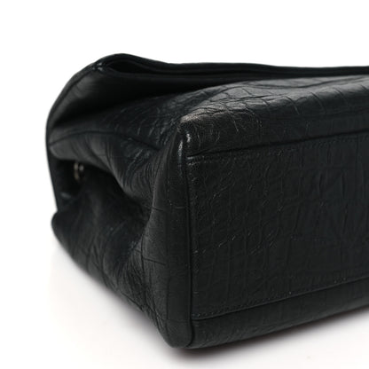 Saint Laurent Calfskin Crocodile Embossed Medium West Hollywood Monogram Fold-Over Black 9 of 10