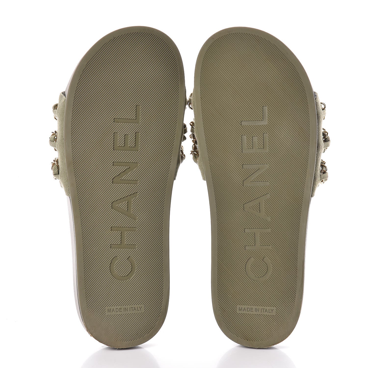 Chanel Canvas Chain Flat Sandals 37 Khaki 9 of 9