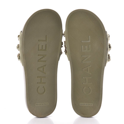 Chanel Canvas Chain Flat Sandals 37 Khaki 9 of 9