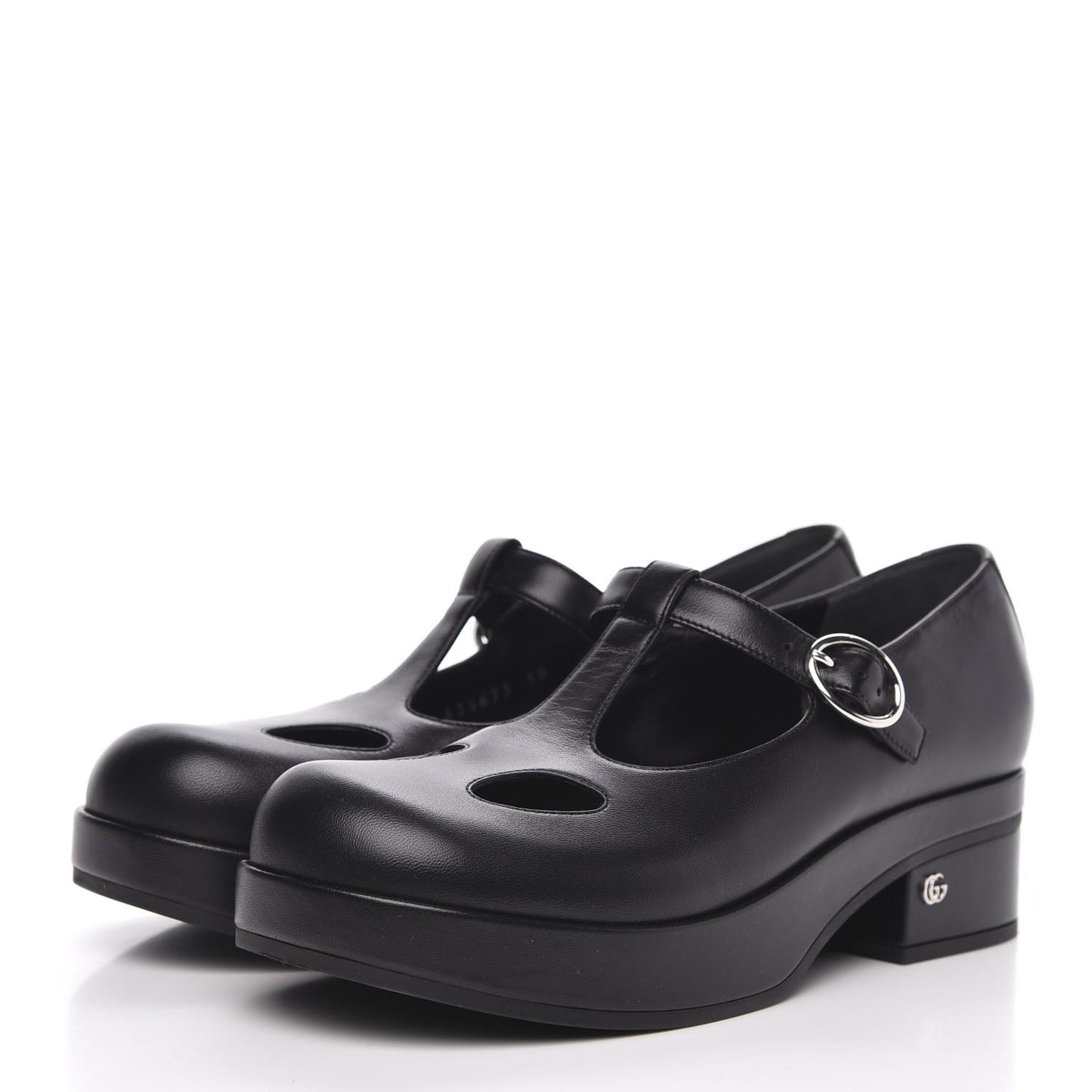 Calfskin T-Strap Mary Jane Platform Low-Heel Pumps 38 Black