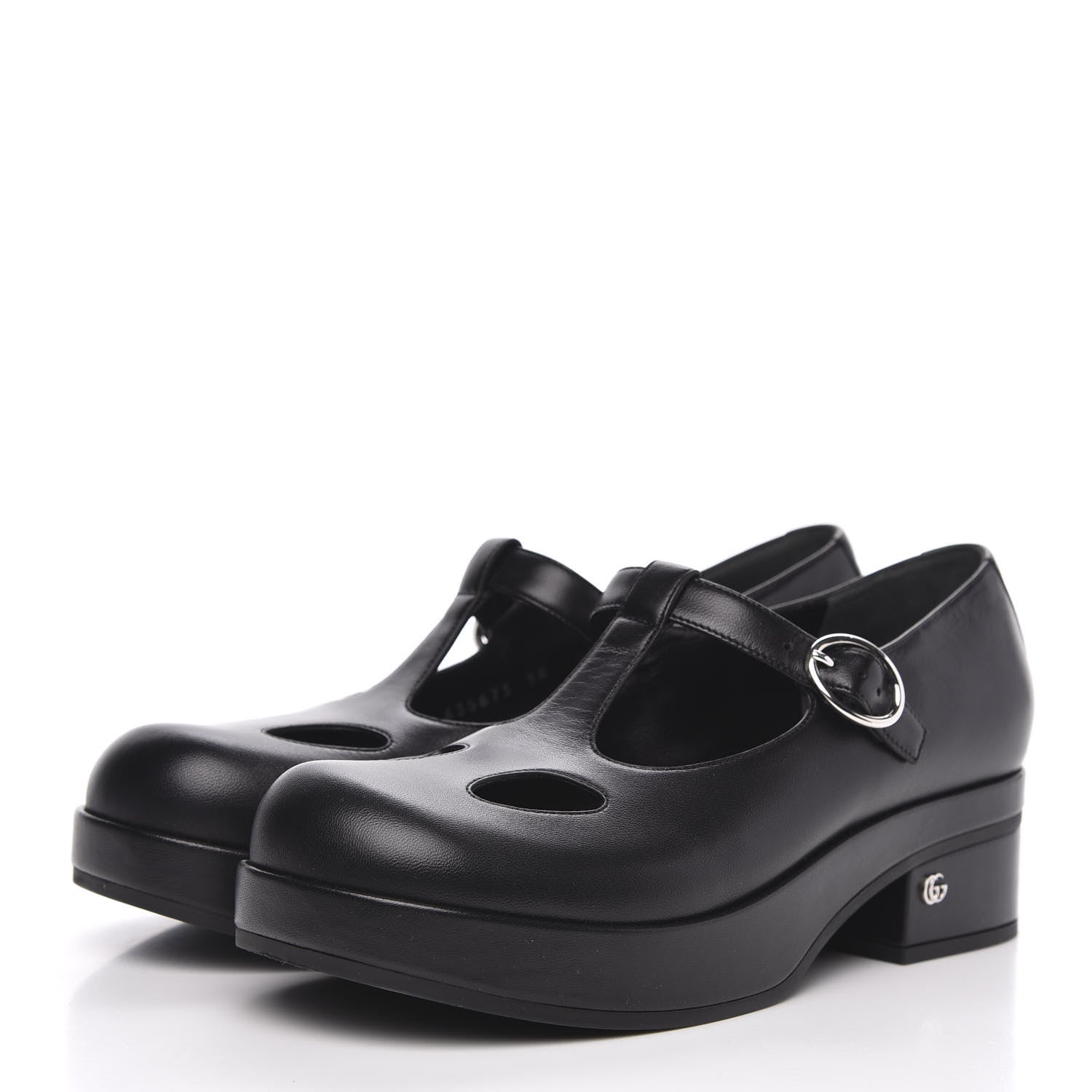 Gucci Calfskin T-Strap Mary Jane Platform Low-Heel Pumps 38 Black 3 of 9