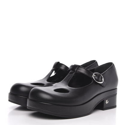 Gucci Calfskin T-Strap Mary Jane Platform Low-Heel Pumps 38 Black 3 of 9