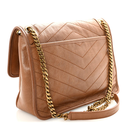 Saint Laurent Crinkled Calfskin Matelasse Monogram Medium Niki Chain Satchel Caramel 3 of 9