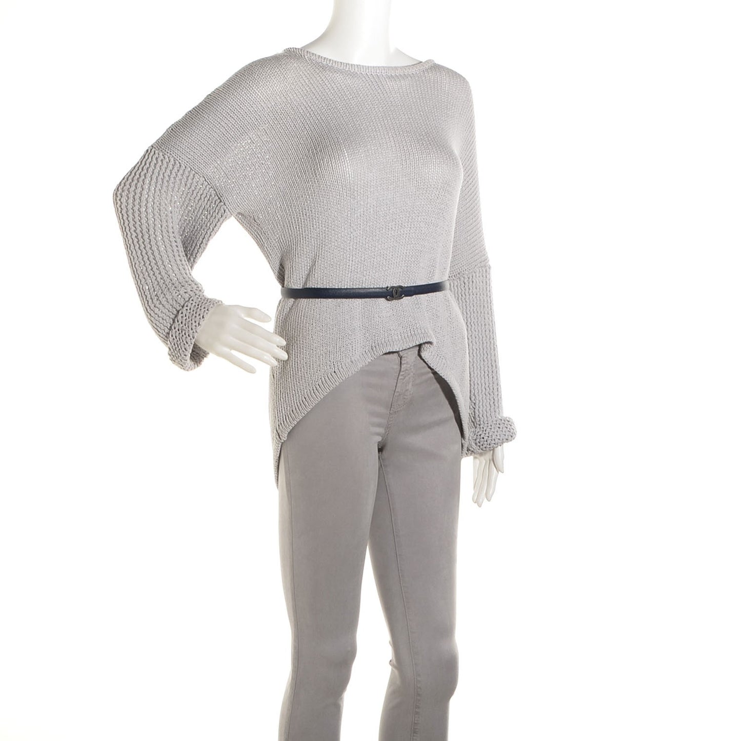 Calfskin CC Logo Skinny Belt 80 32 Navy Blue