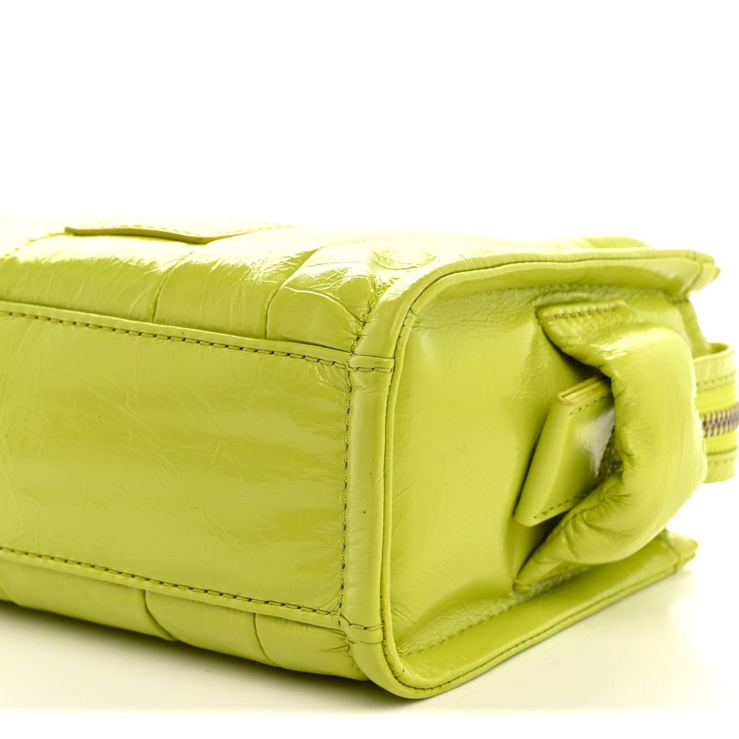 Shiny Crinkled Calfskin Mini The Tote Bag Acid Lime