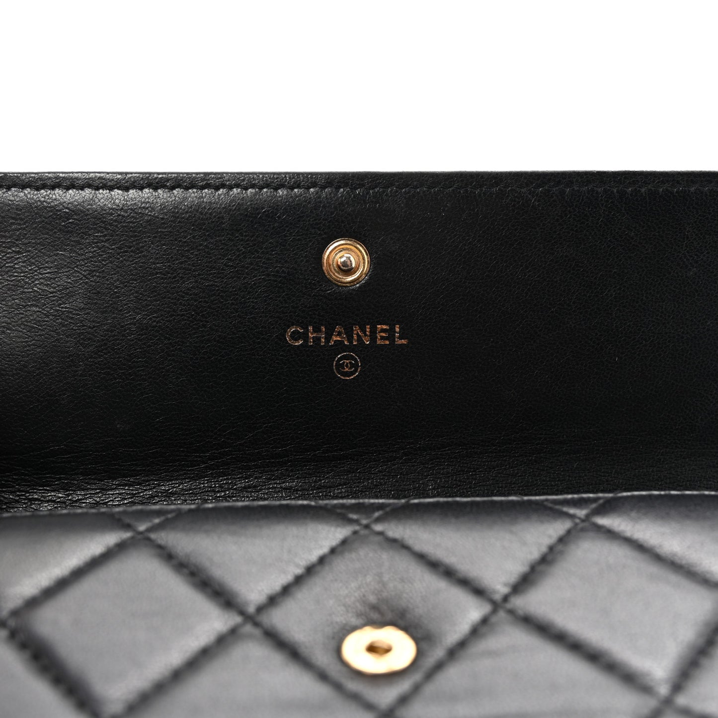 Lambskin Quilted Large Gusset Flap Wallet Black