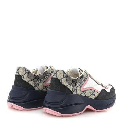 Gucci GG Supreme Monogram Mix Monogram Womens Rhyton Sneakers 35.5 Black Blue 5 of 9