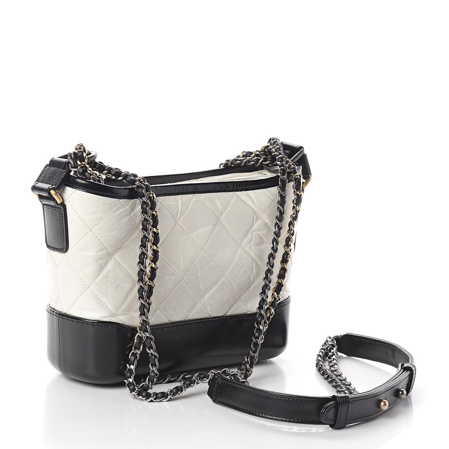 Chanel Aged Calfskin Quilted Small Gabrielle Hobo Black White 3 of 10