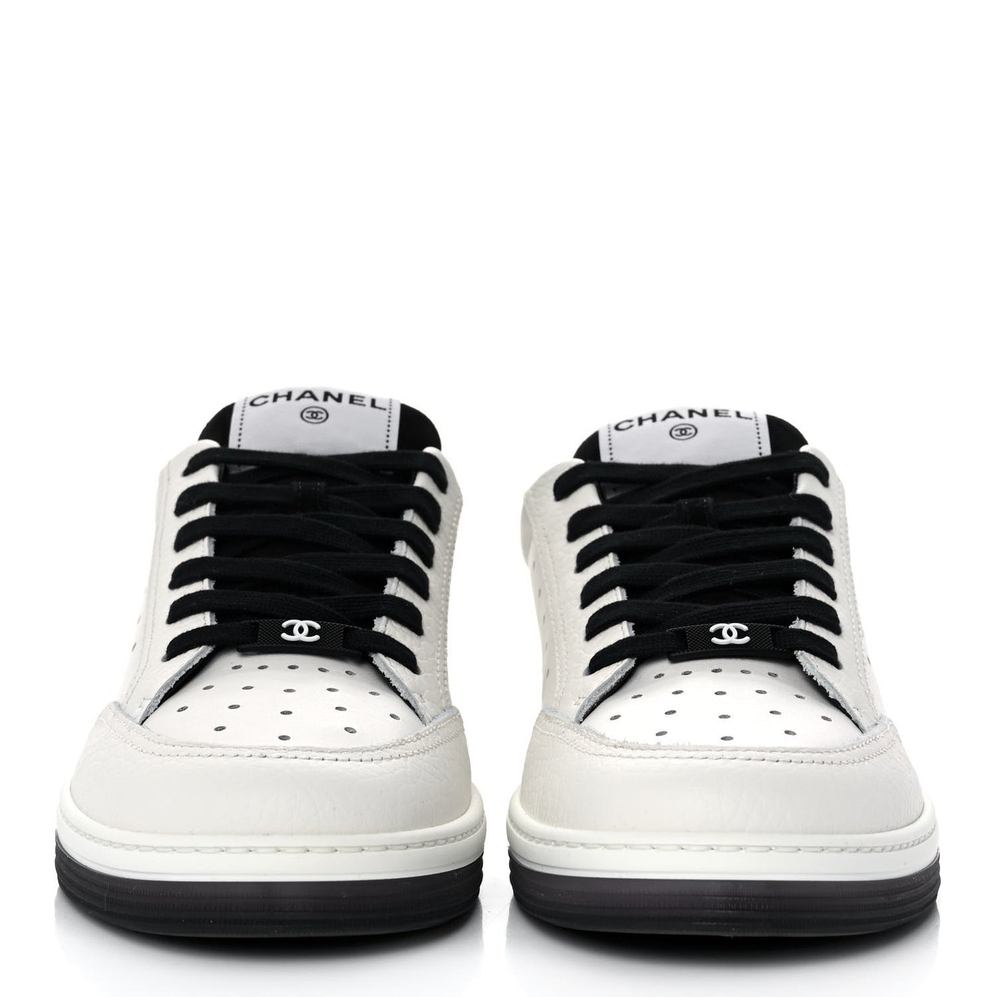 Grained Calfskin Fabric Womens Logo Sneakers 40.5 White Black