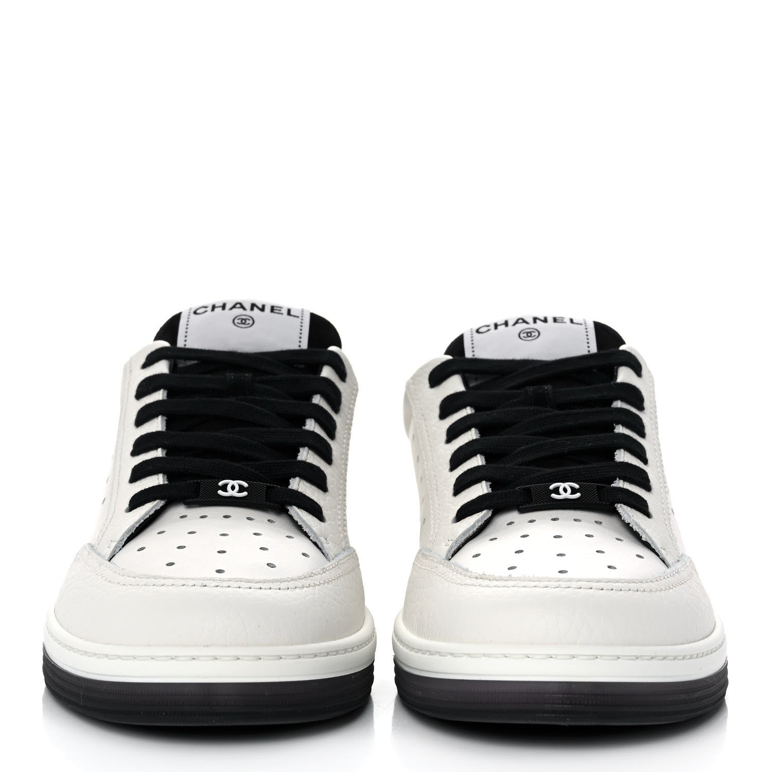 Chanel Grained Calfskin Fabric Womens Logo Sneakers 40.5 White Black 2 of 9