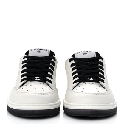 Chanel Grained Calfskin Fabric Womens Logo Sneakers 40.5 White Black 2 of 9