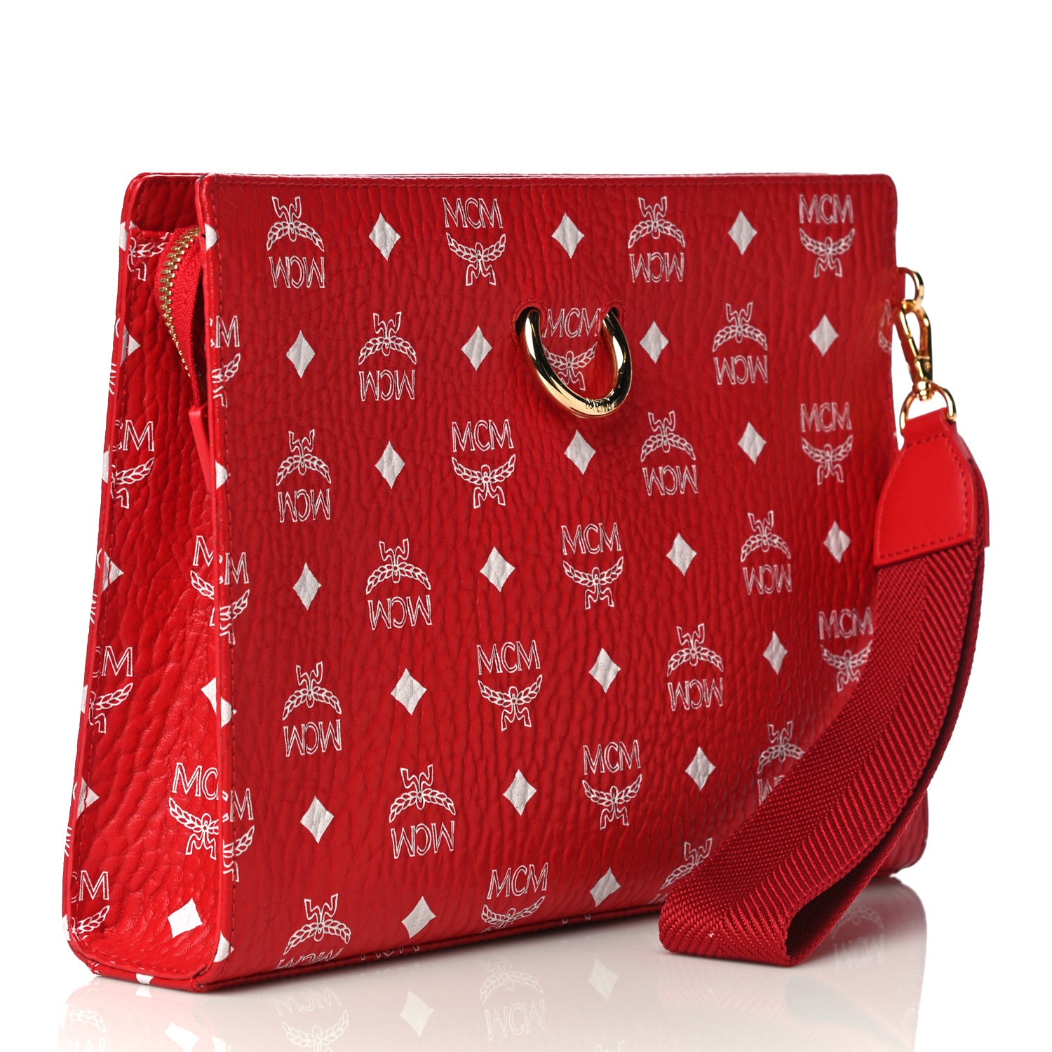 MCM Visetos Year Of The Ox Medium Standing Wristlet Zip Pouch Viva Red 3 of 11