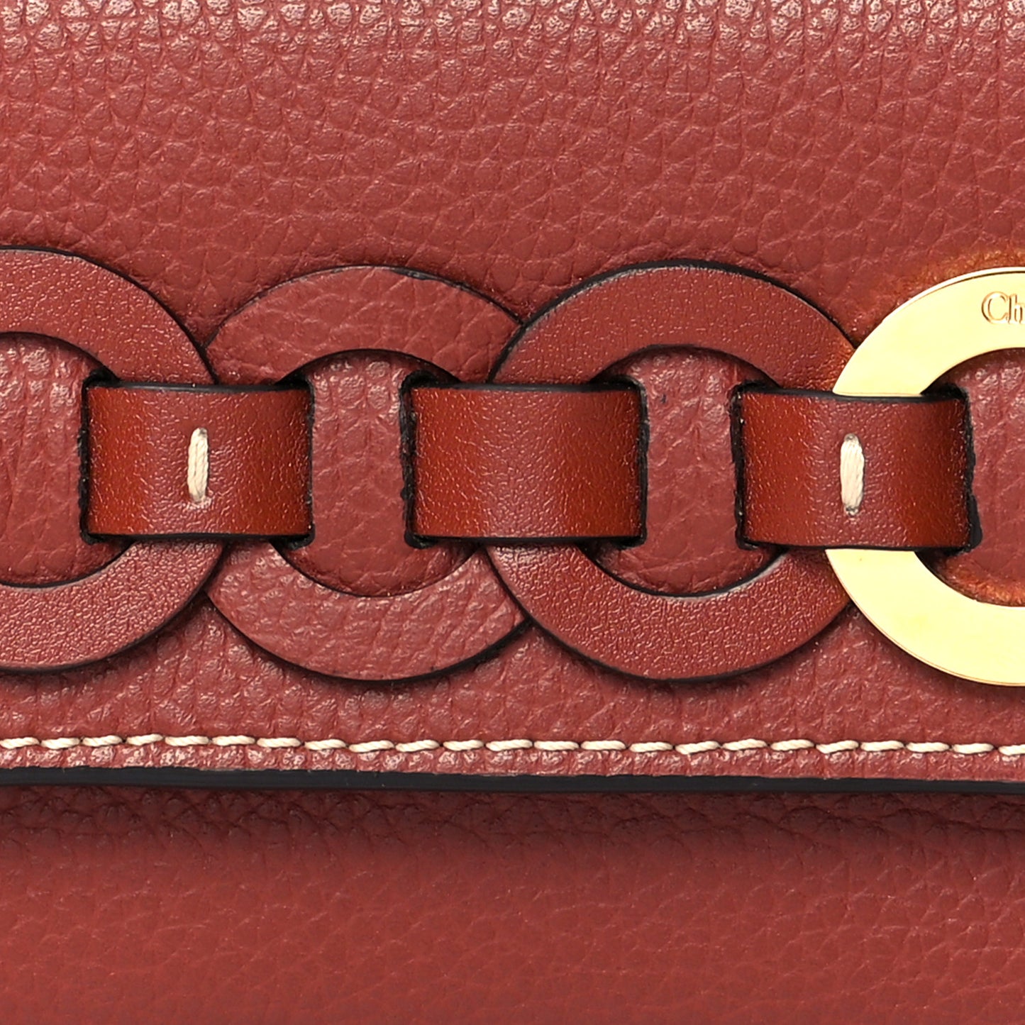 Grained Calfskin Small Darryl Trifold Wallet Sepia Brown