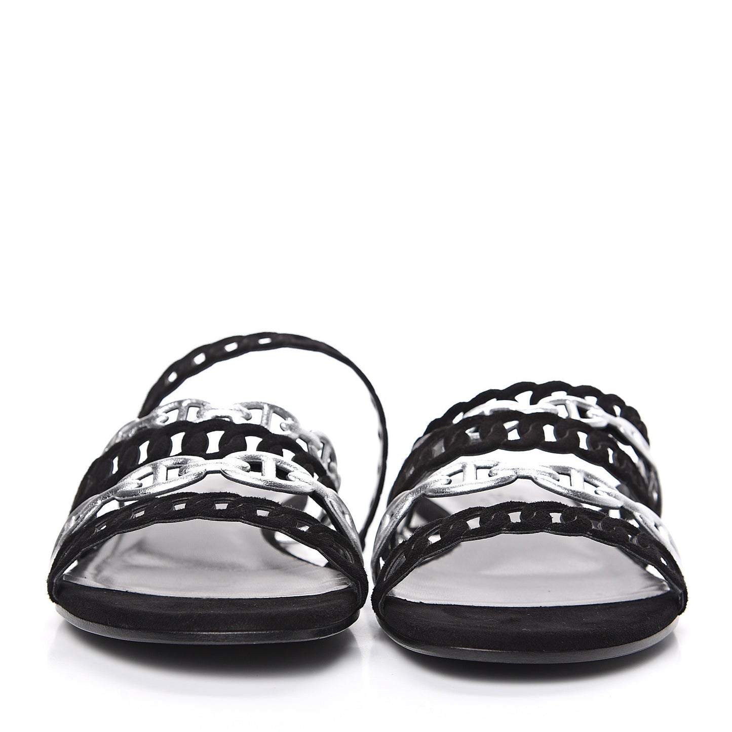 Metallic Nappa Suede Goatskin Nude Sandals 36 Argent Black