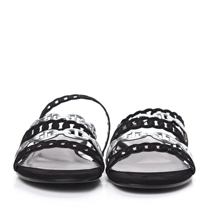 Hermes Metallic Nappa Suede Goatskin Nude Sandals 36 Argent Black 2 of 9