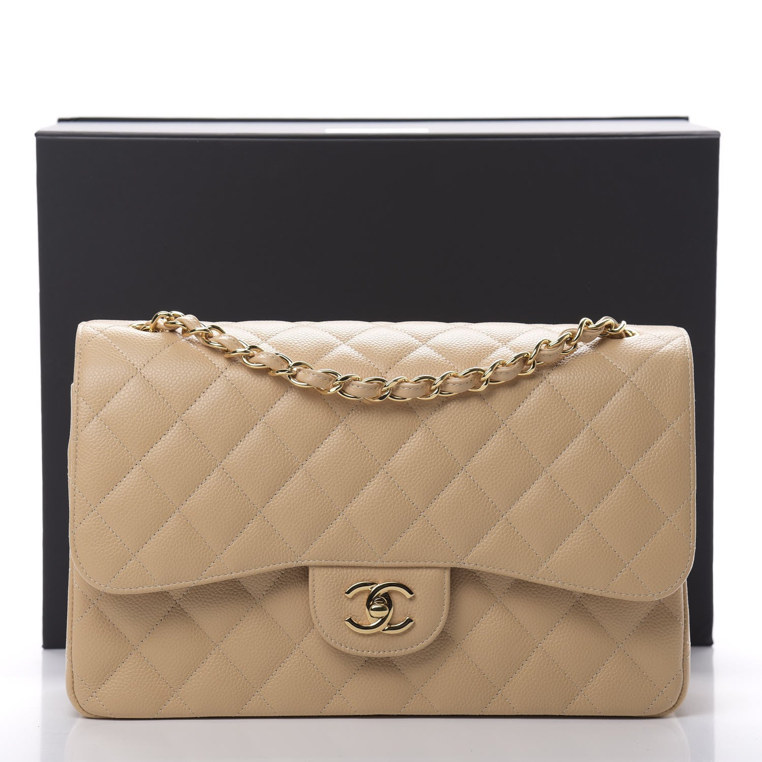Chanel Caviar Quilted Jumbo Double Flap Beige 13 of 13