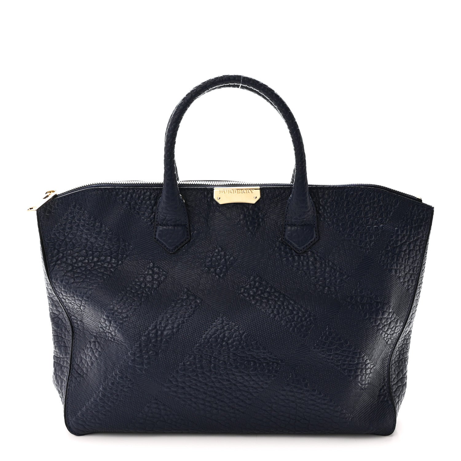 Burberry Heritage Grain Check Embossed Medium Dewsbury Tote Blue Carbon 1 of 9