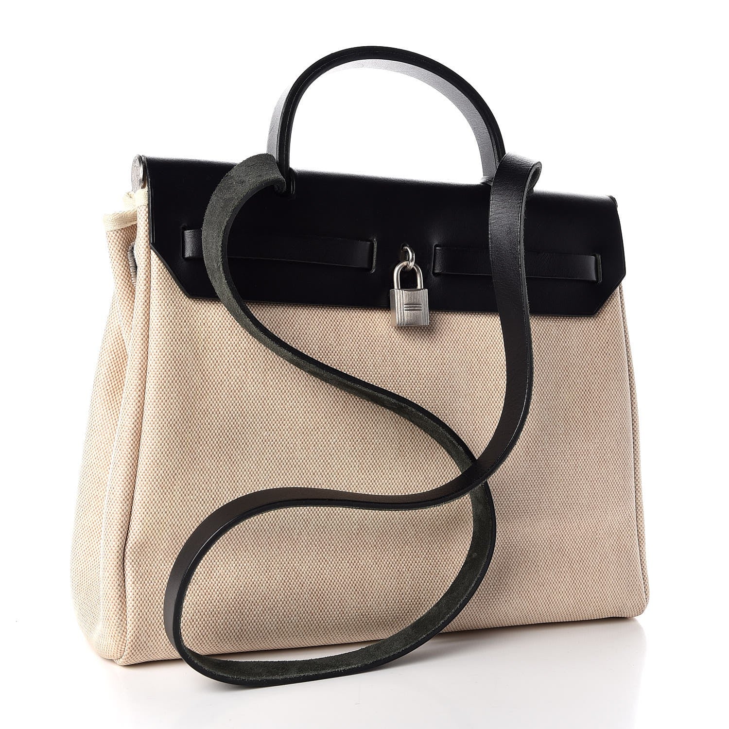 Hermes Toile Vache Calfskin Herbag 30 PM Natural Black 3 of 9