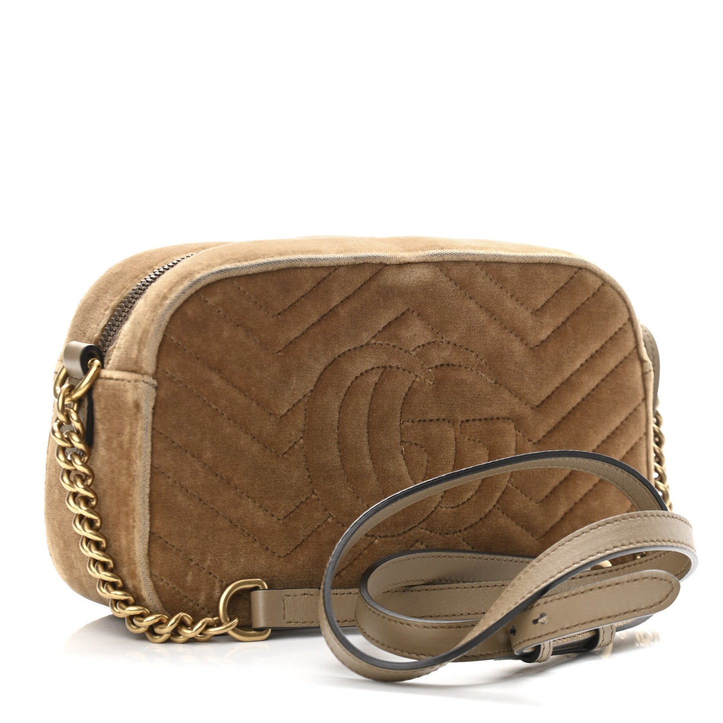 Velvet Matelasse Small GG Marmont Chain Shoulder Bag Taupe