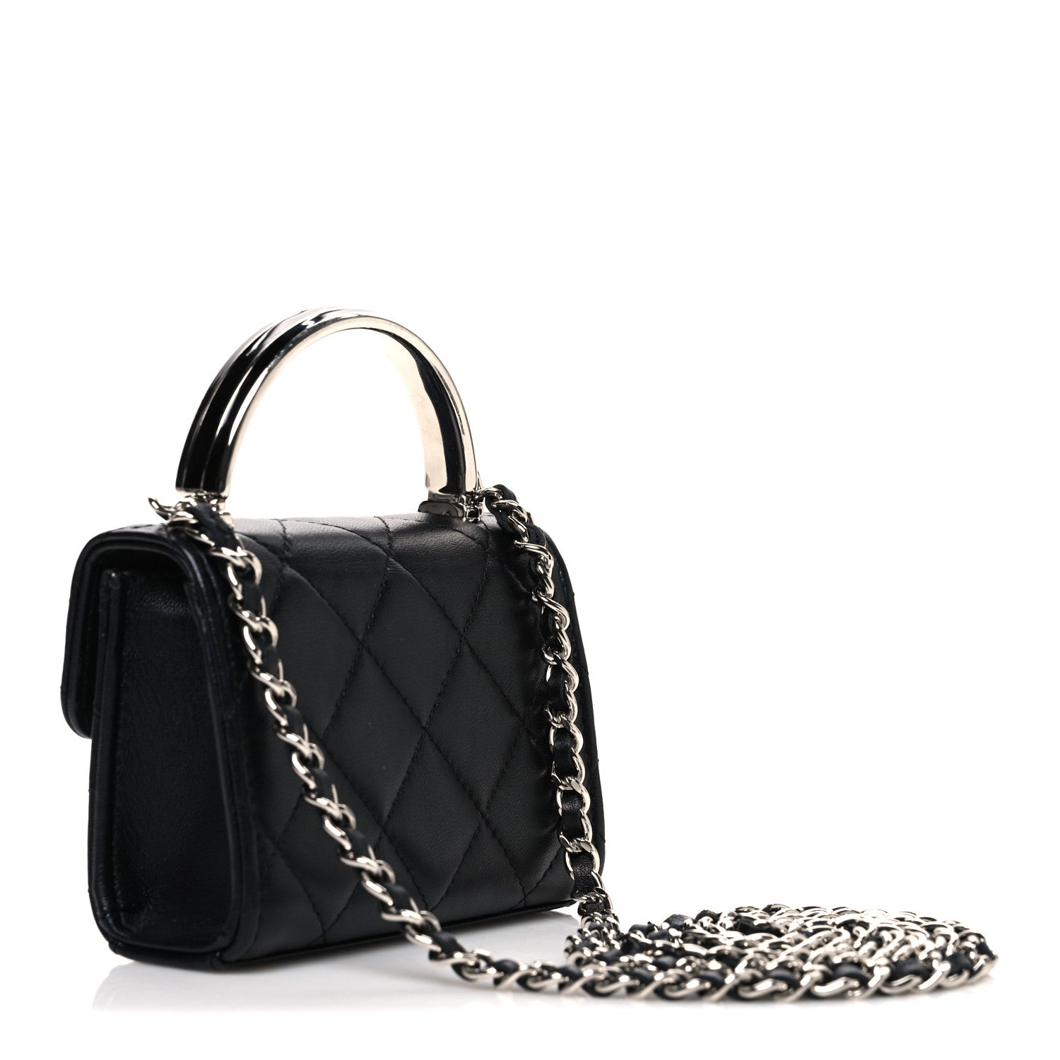 Chanel Lambskin Quilted Mini Metal Top Handle Flap Clutch With Chain  Black 3 of 10