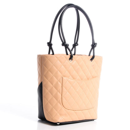 Chanel Calfskin Quilted Small Cambon Tote Beige Black 3 of 9