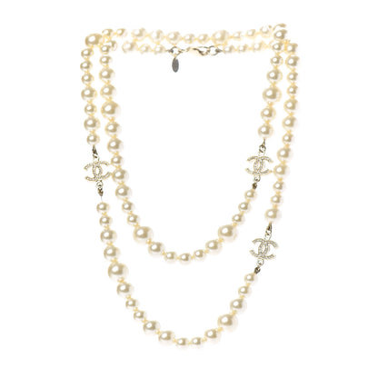 Chanel Graduated Pearl Crystal CC Long Necklace Light Gold 3 of 5