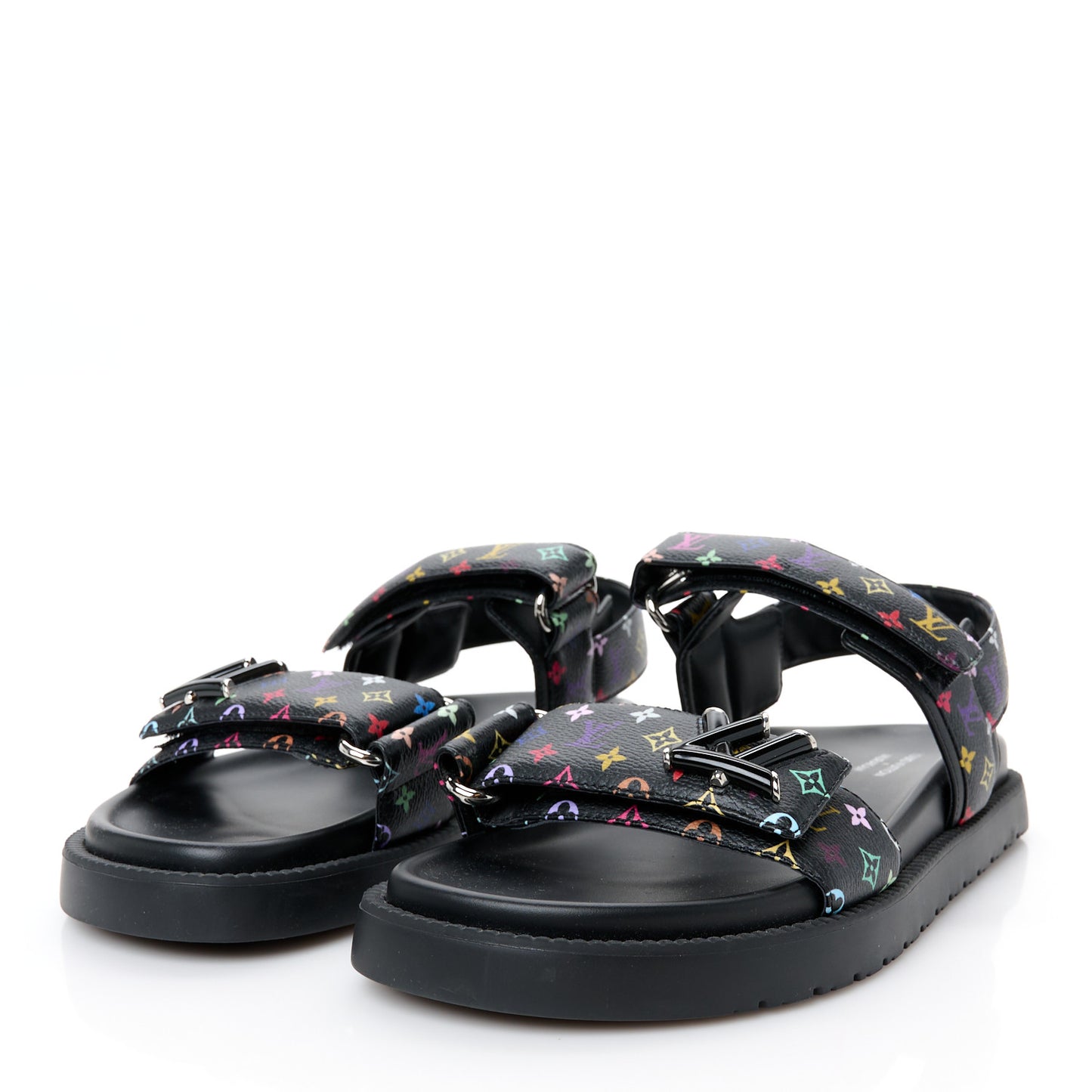 LV X TM Monogram Multicolor Sunset Flat Sandals 38 Black