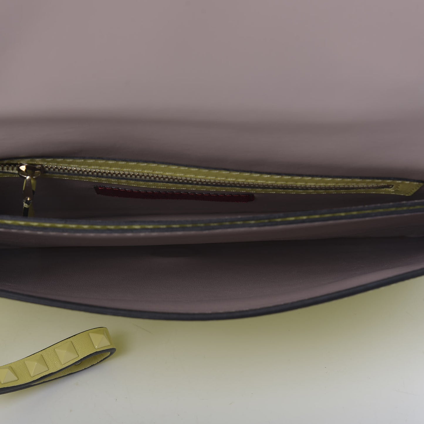 Nappa Monochrome Rockstud Wristlet Clutch Soft Yellow