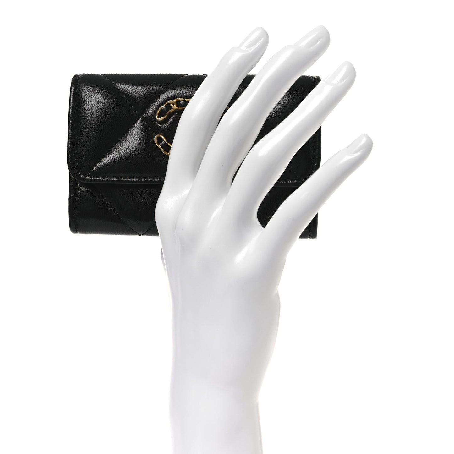 Lambskin Quilted Chanel 19 Flap Card Holder Black